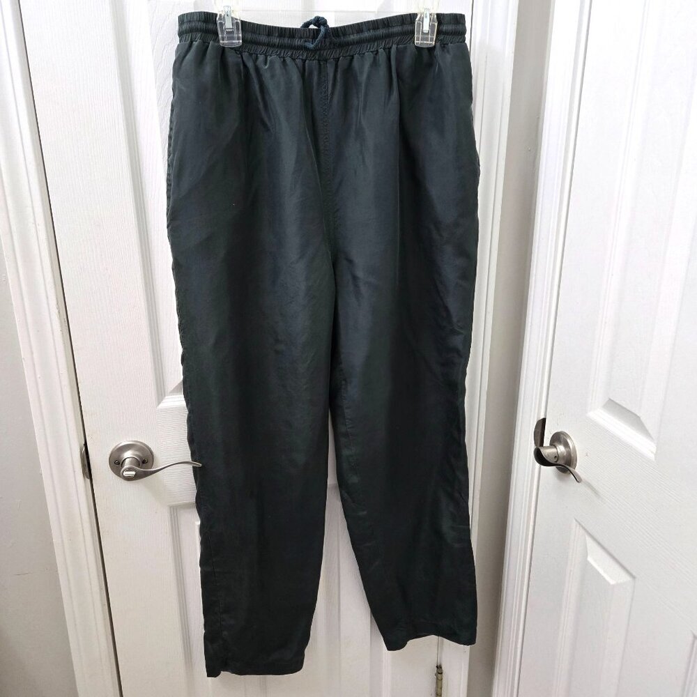 Vintage Silk Pull on Pants Womens Large evergreen Lined Pockets Elastic waist‎